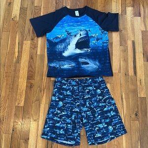 The Children's Place Blue Pajama Set with Shark Theme